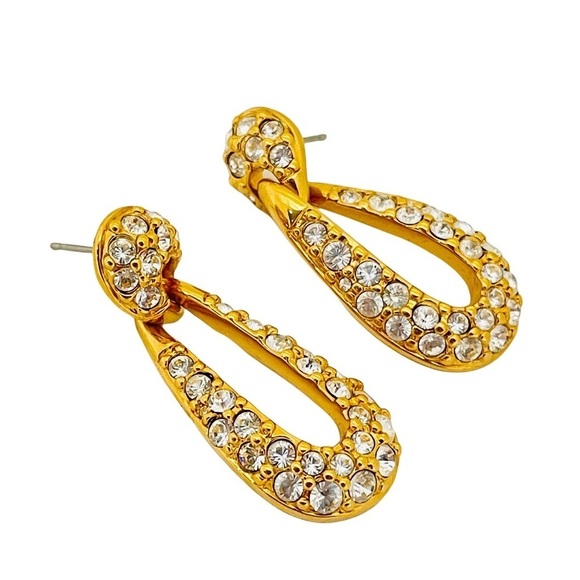 Swarovski Gold Tone and Silver Crystal Drop Earrings Runway Elegant - Picture 5 of 6